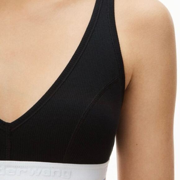 3 pk Alexander Wang bralette triangle ribbed jersey V neck monogram band S small - Picture 7 of 13